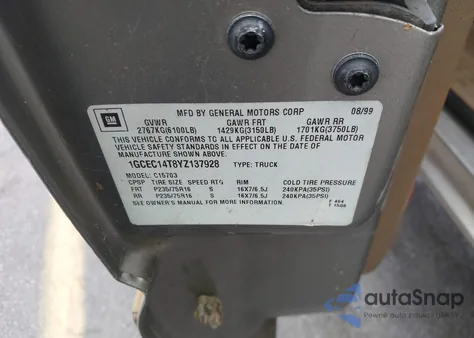 2000 Chevrolet Silverado 1500 Ls from USA, damaged, VIN 1GCEC14T8YZ137928